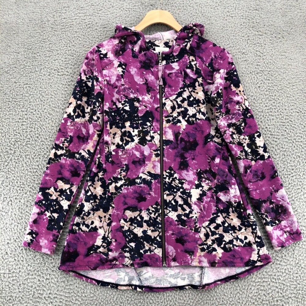 LOGO Jacket Womens XXS Pink Floral Full Zip Pockets Hooded Active Lounge Stretch - Picture 1 of 9